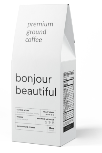 A package of bonjour beautiful coffee beans